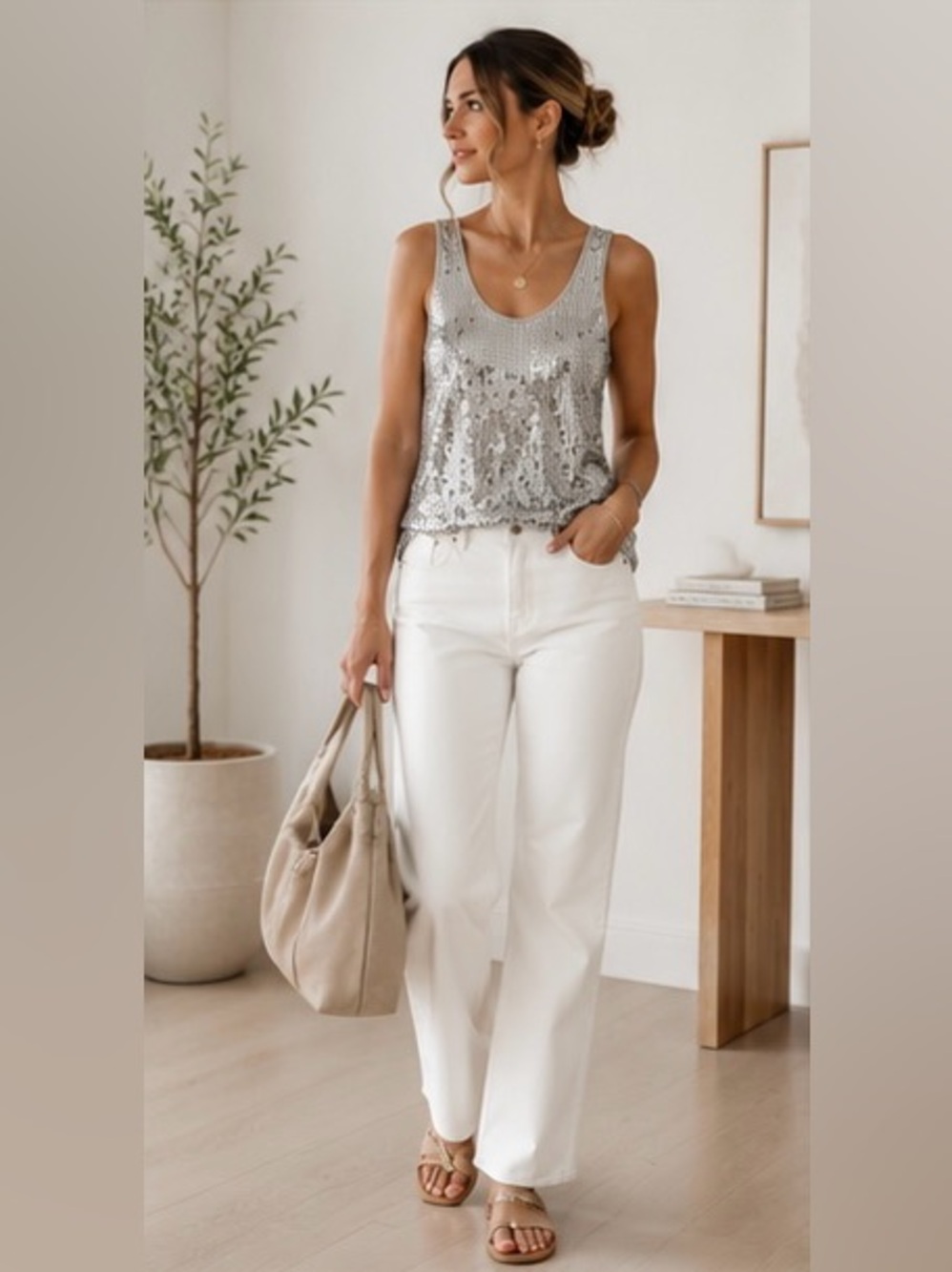 Banana Republic Silver Sequin Tank Small